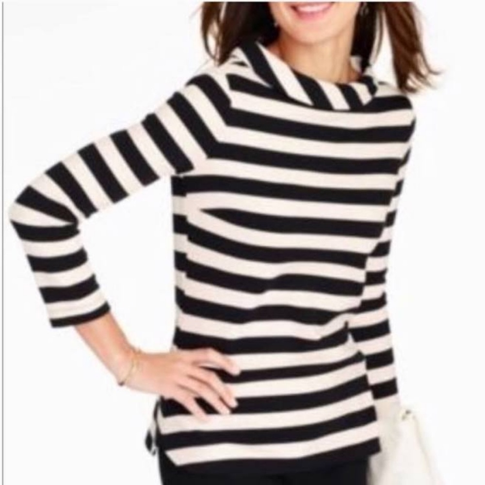 Talbots Black Striped Button Back Top